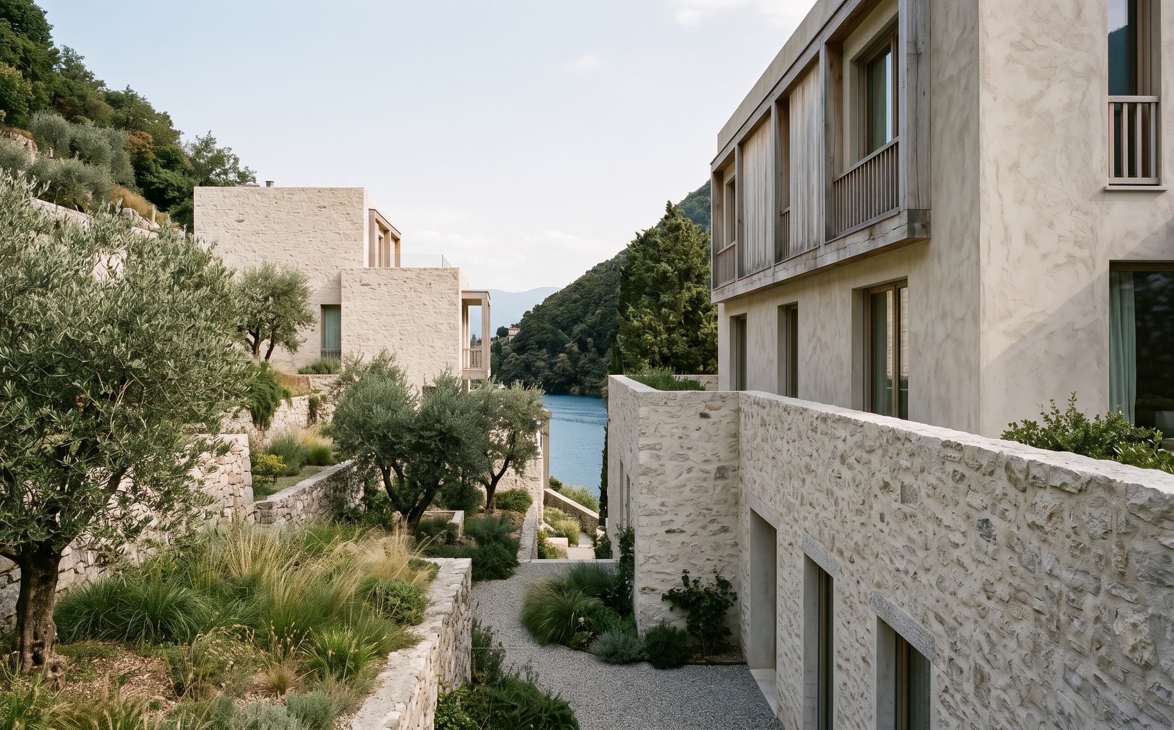 Casa Lume integrated into the Mediterranean hillside above Lake Como