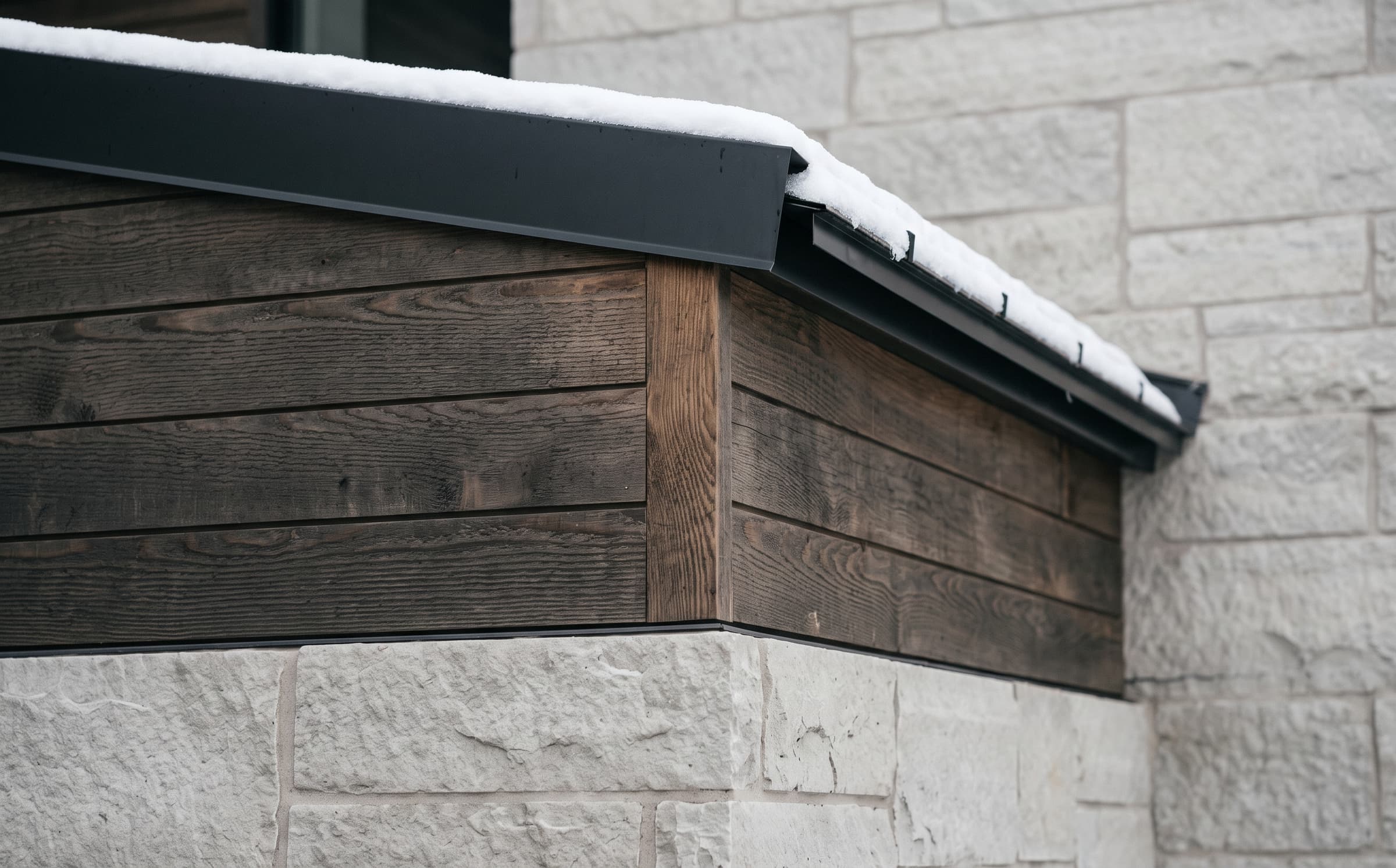 A timber, stone and blackened steel junction inside Alto House