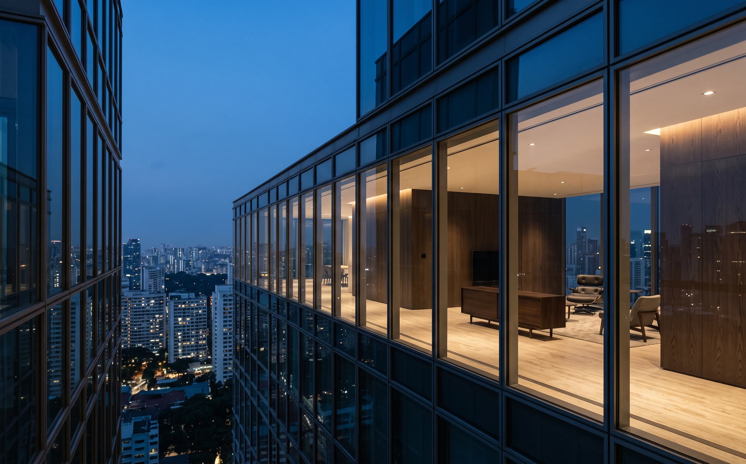The Skyline Residence penthouse in Singapore at blue hour